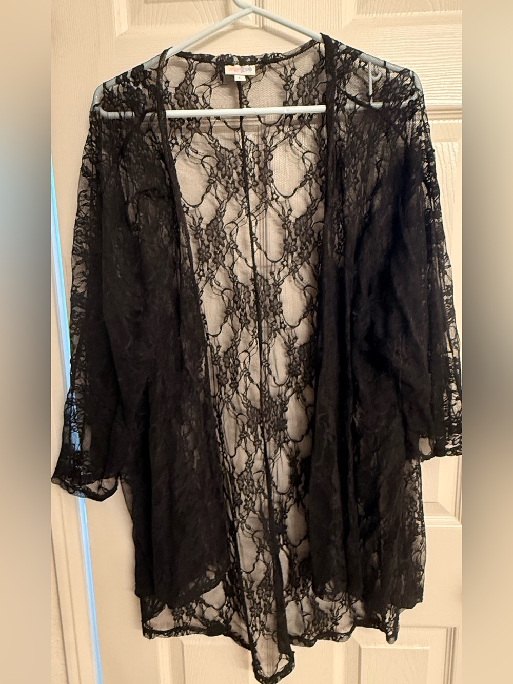 Black Sheer Floral Lace Open Front Kimono lace duster, lace cover-up